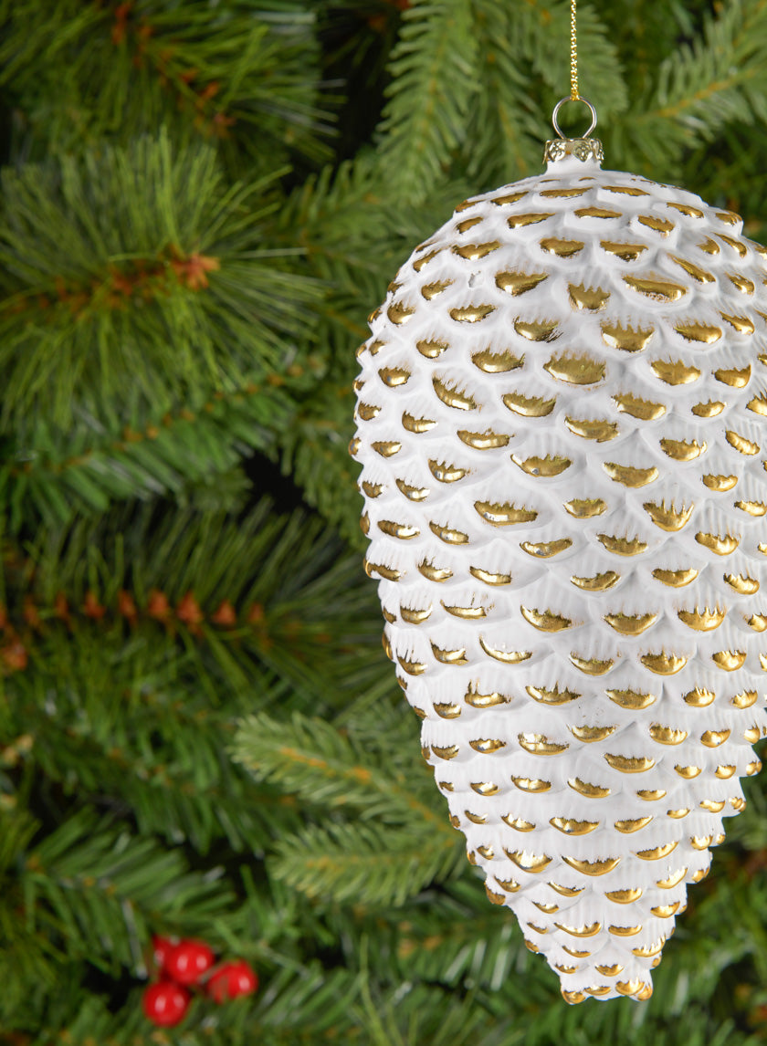 7in Long Etched Gold White Pinecone Decor Jamaligarden