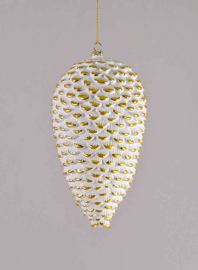 7in Long Etched Gold White Pinecone Decor Jamaligarden