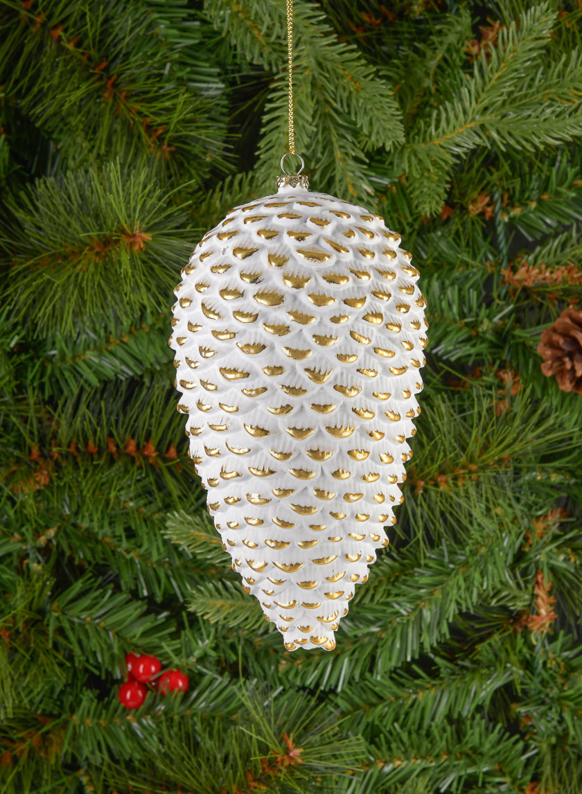 7in Long Etched Gold White Pinecone Decor Jamaligarden