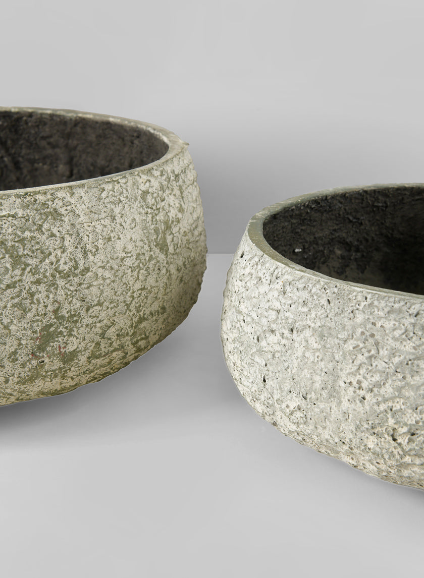 12in Wide Mesquite Chalk Stone Moss Green Low Bowl, Medium Decor Jamaligarden