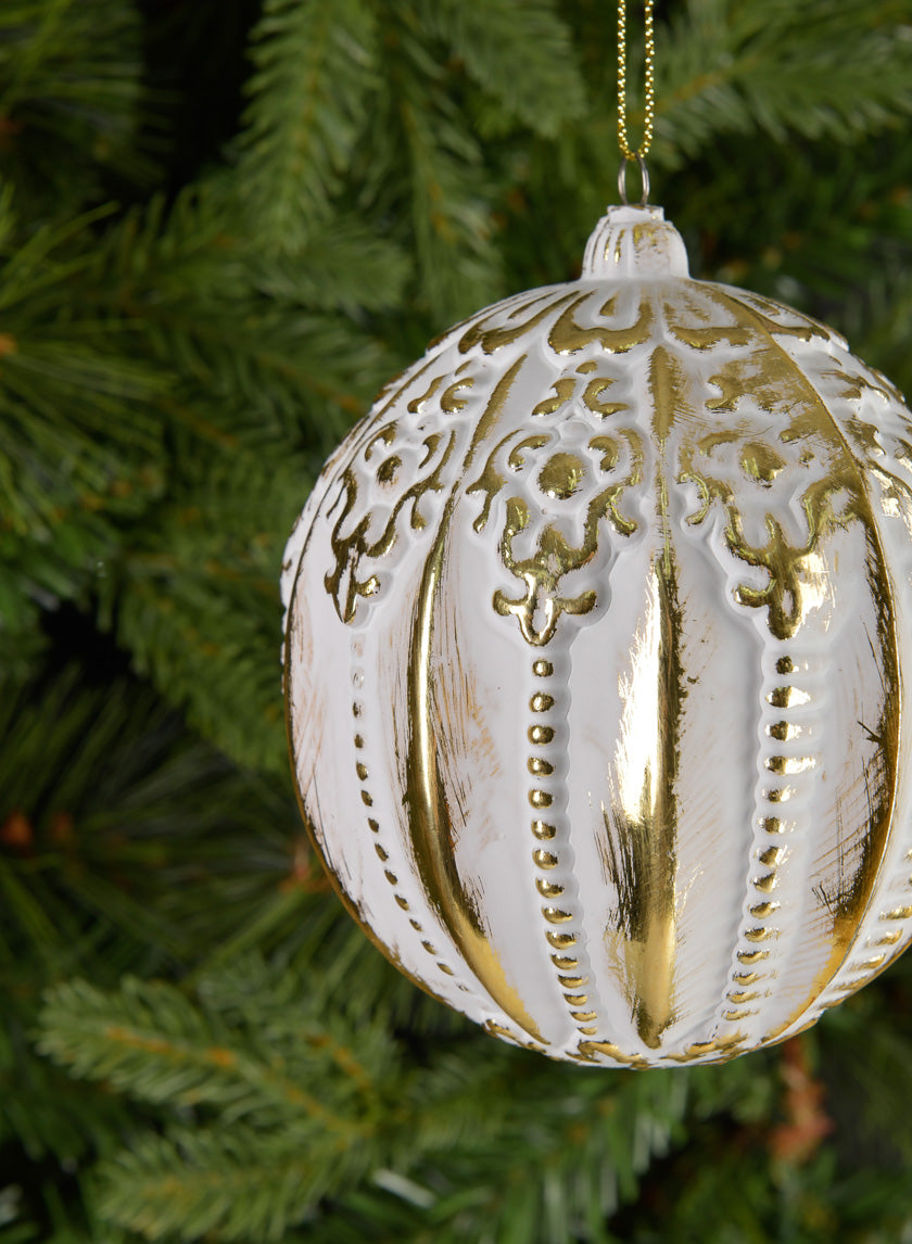4in Round Royal Etched Gold White Ornament Decor Jamaligarden