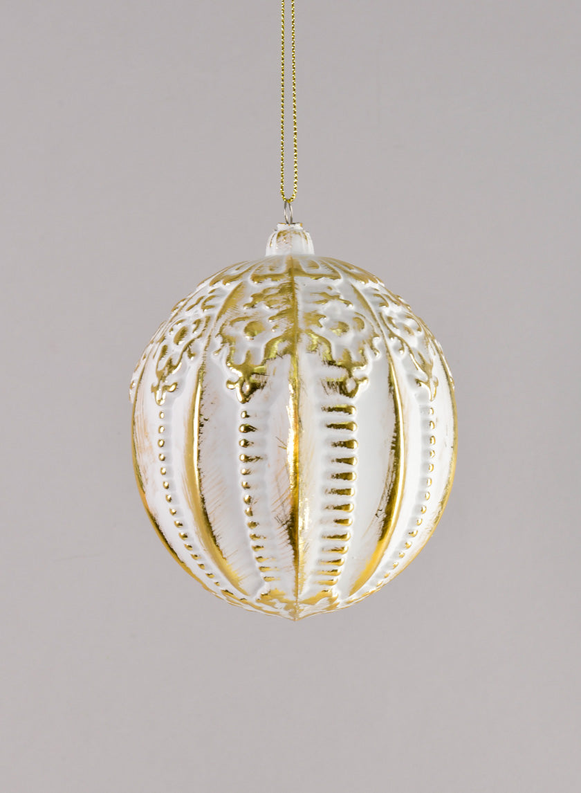 4in Round Royal Etched Gold White Ornament Decor Jamaligarden