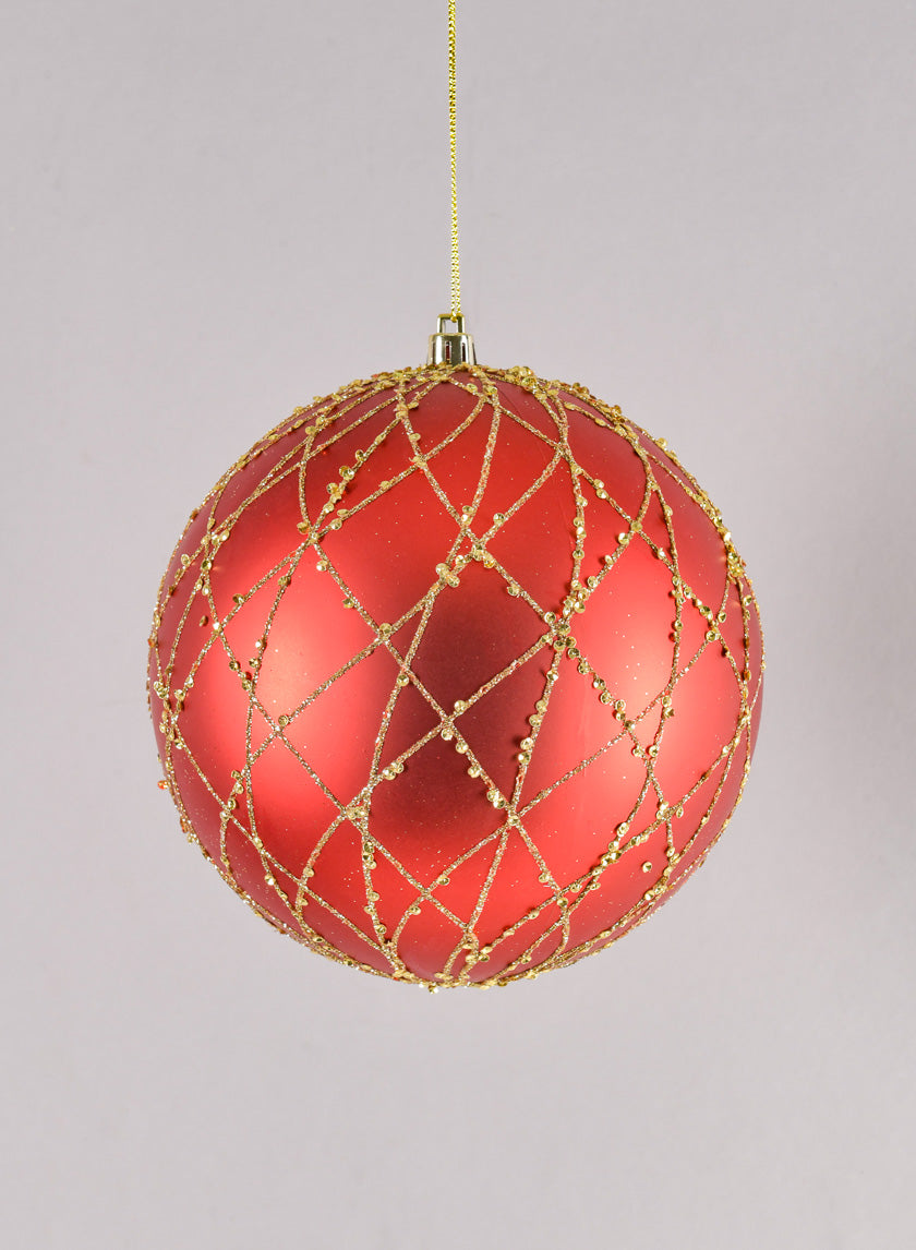 6in Round Matte Red with Gold Glitter Ball Decor Jamaligarden