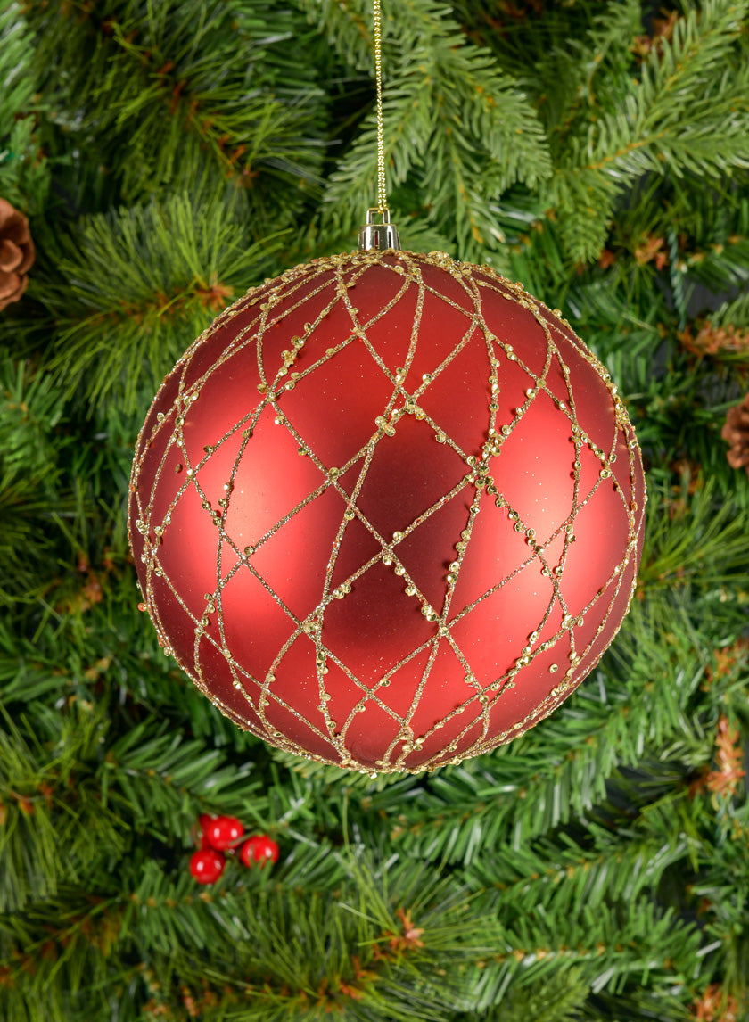 6in Round Matte Red with Gold Glitter Ball Decor Jamaligarden