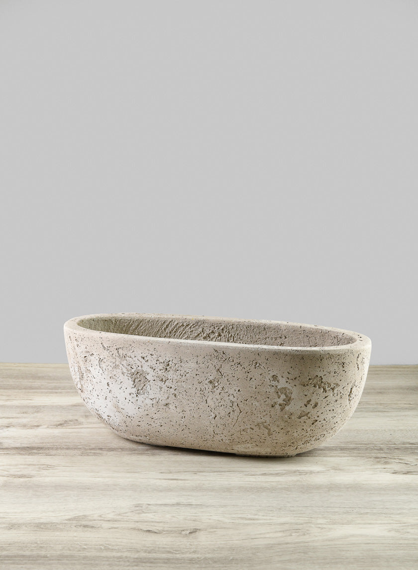 Yerevan Natural Cement Stone Oval Planters Decor Jamaligarden Beige 18in EACH