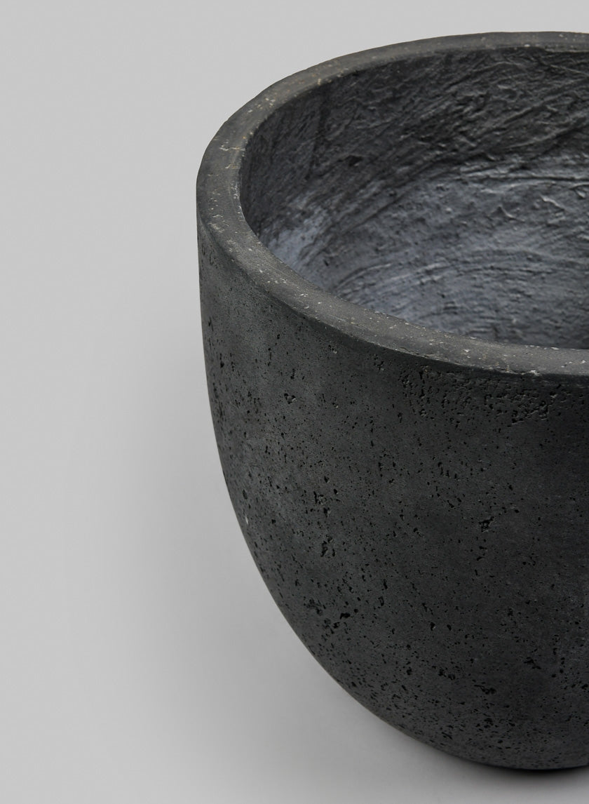 Yerevan Black Cement Stone Egg Pot Decor Jamaligarden