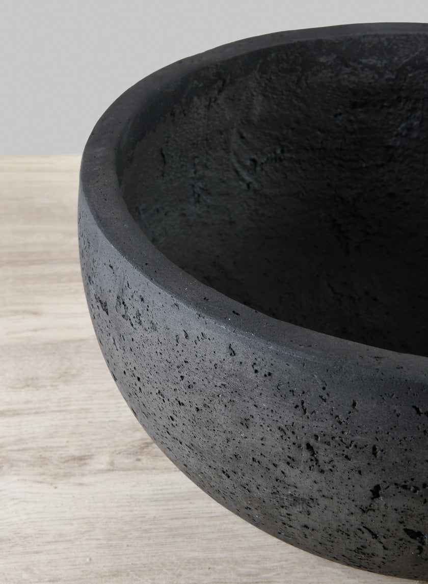 Yerevan Black Cement Stone Bowl Planter Decor Jamaligarden