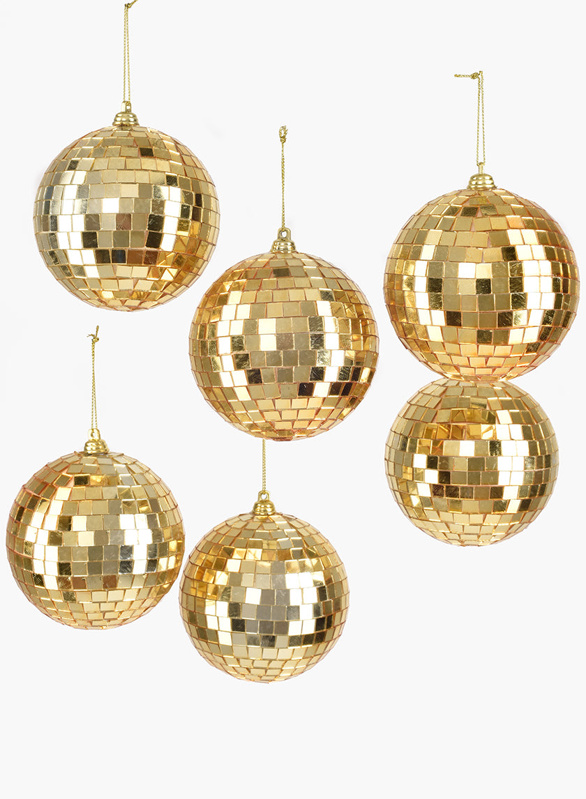 4in Gold Mirror Ball Christmas Ornaments Decor Jamaligarden