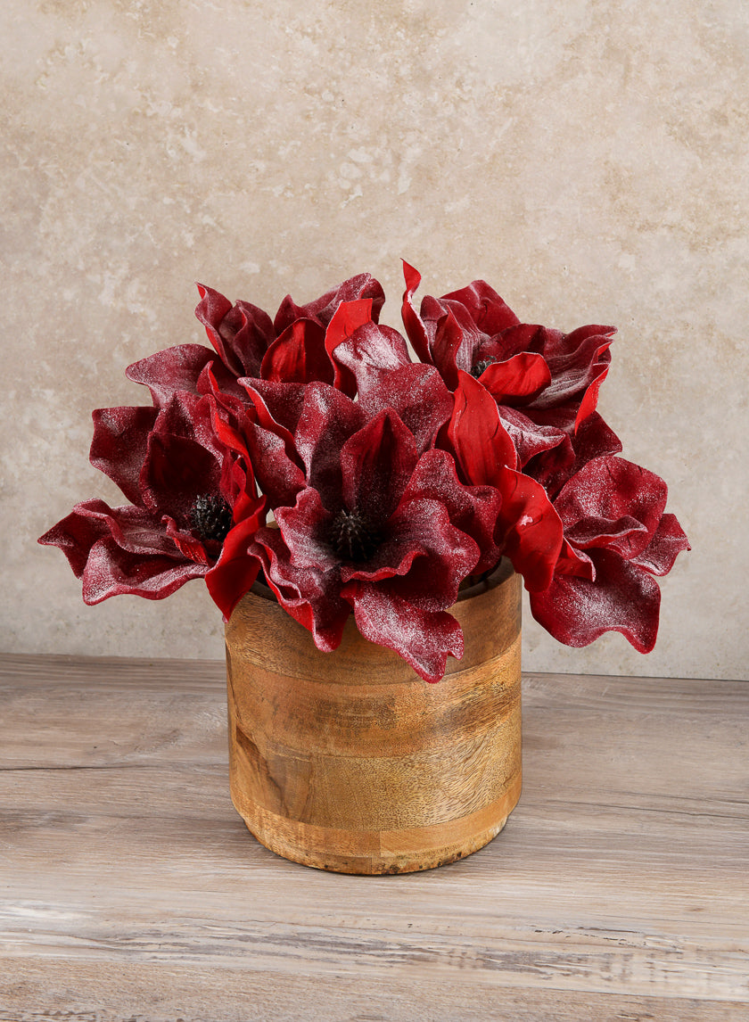 8in Long White Glittered Red Magnolia Pick Decor Jamaligarden