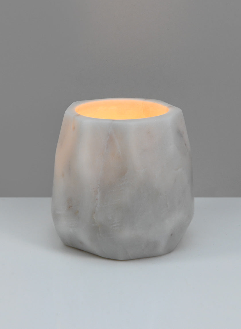 3.25in Tall Ashgabat White Marble Holder Decor Jamaligarden