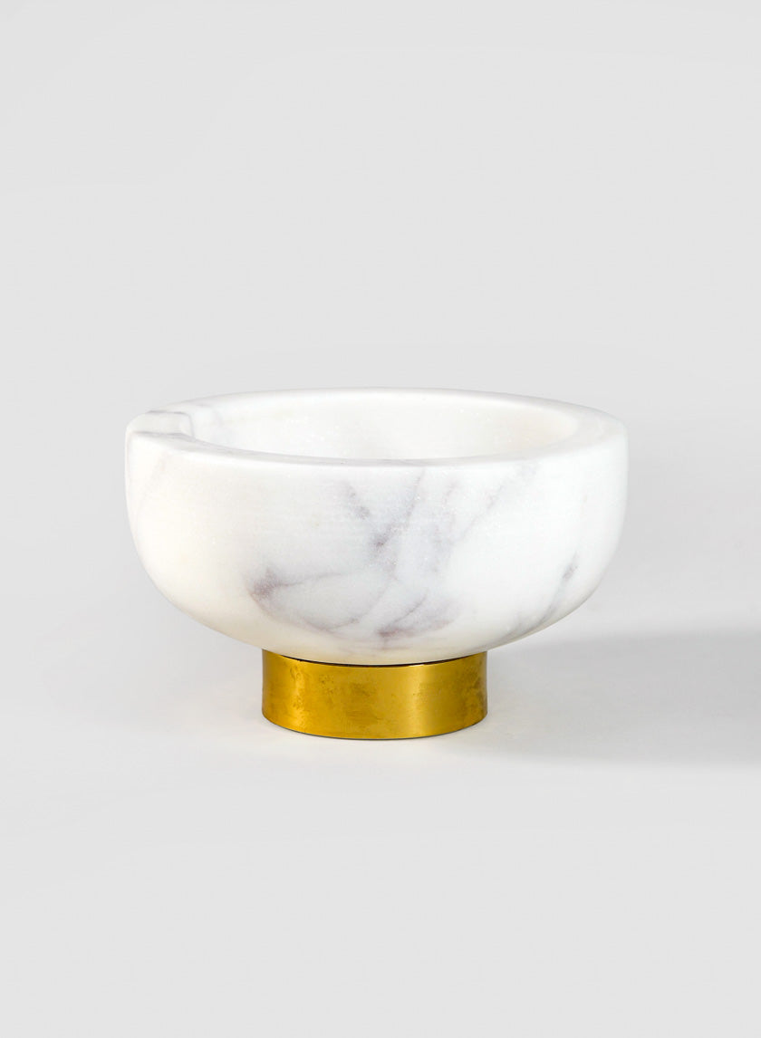 4in Wide White Marble Mini Bowl With Brass Ring Decor Jamaligarden
