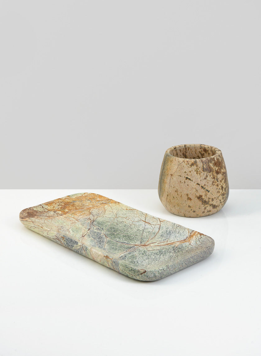 9.5in Long Jaipur Forest Brown Marble Tray Decor Jamaligarden
