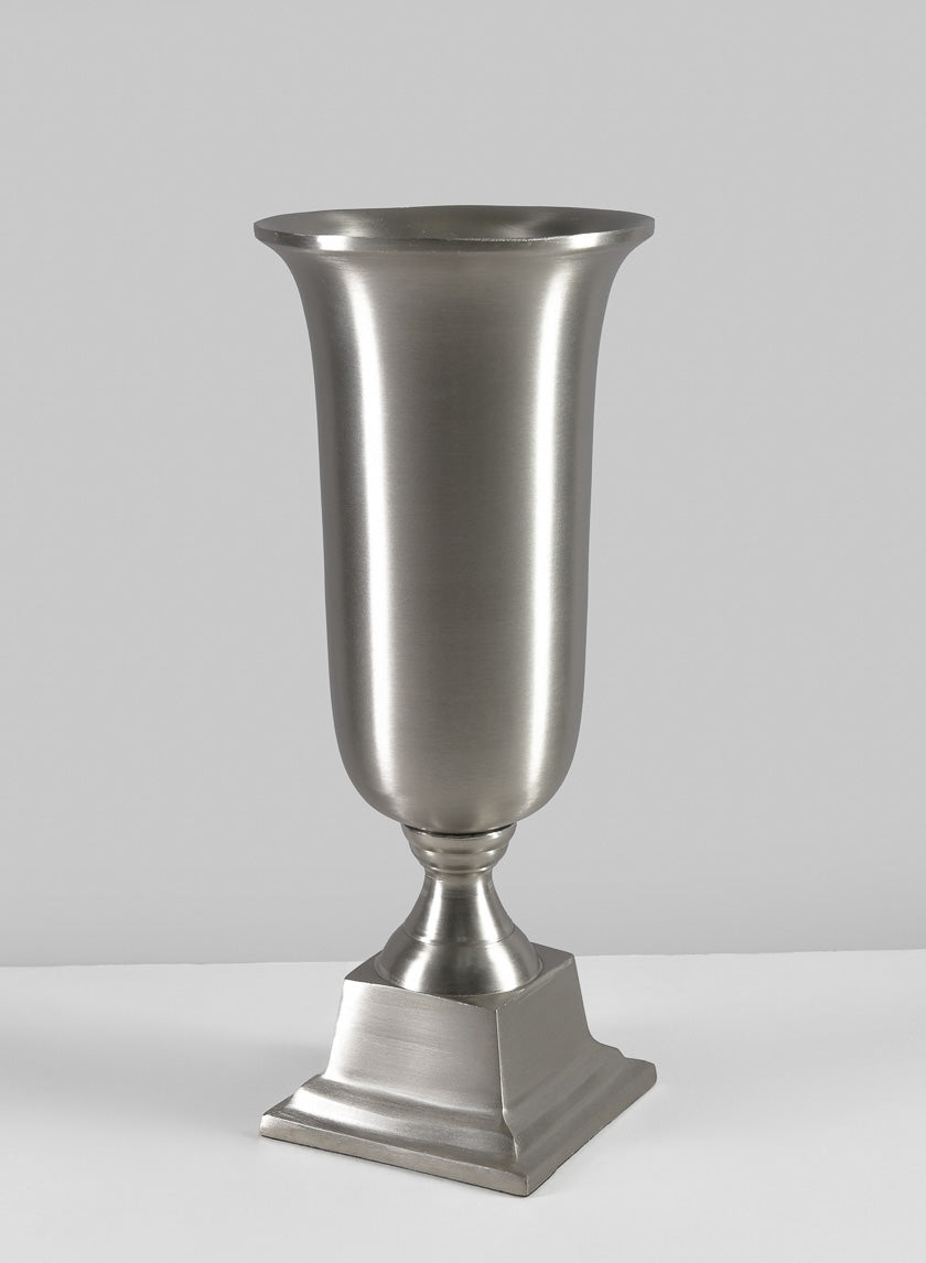 14.5in Tall Araami Matte Silver Aluminum Urn Decor Jamaligarden