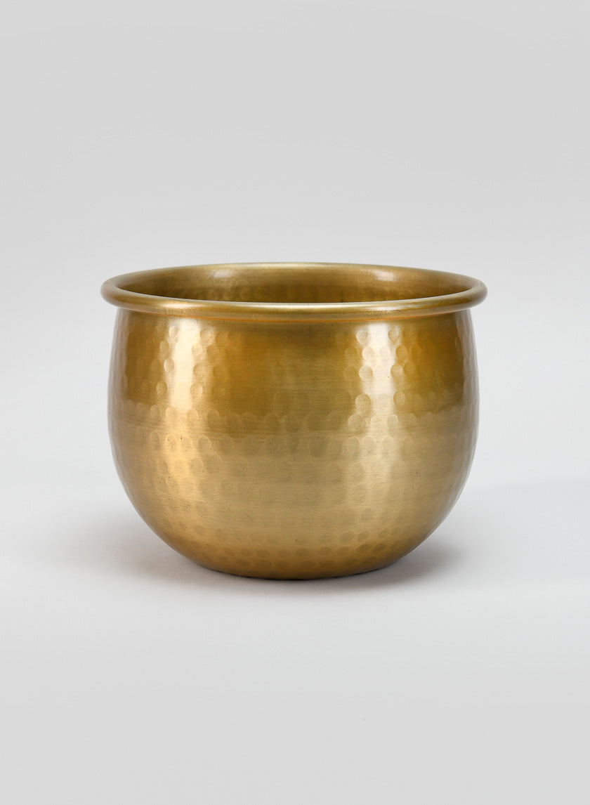 6.75in Wide Devdas Brass Look Aluminum Indoor Garden Pot, Small Decor Jamaligarden
