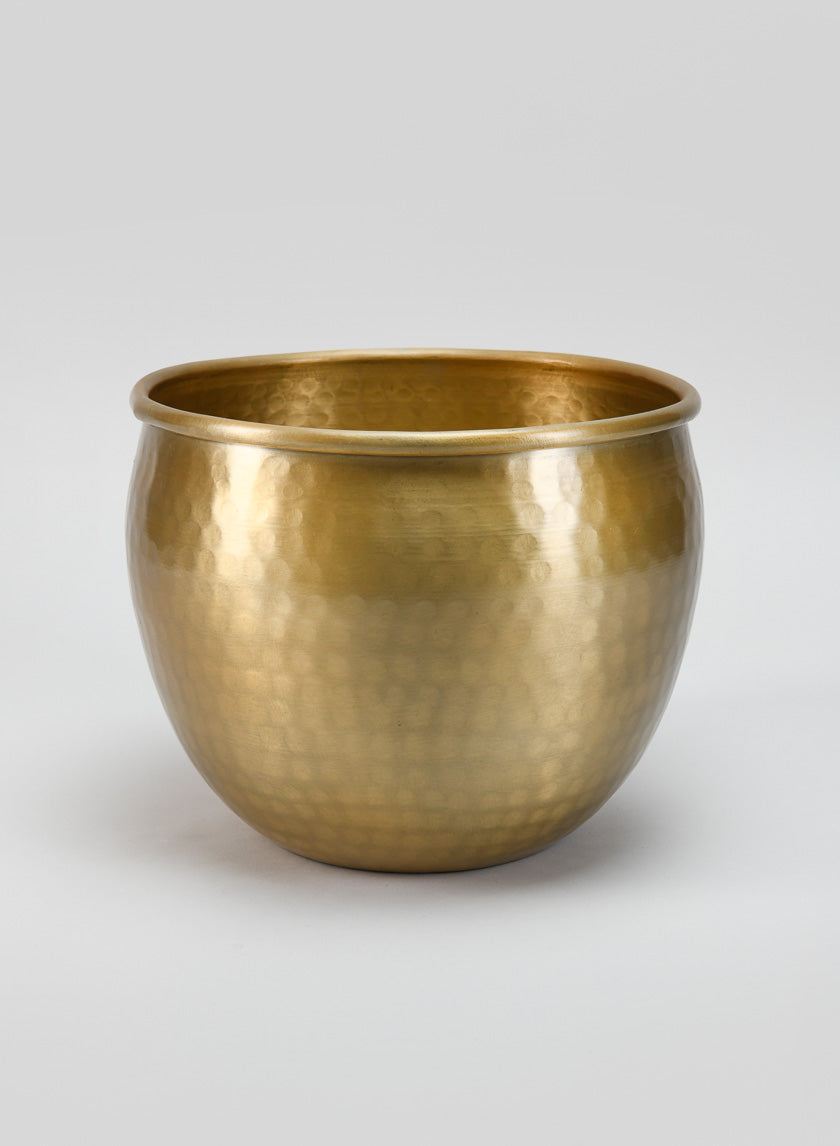 9in Wide Devdas Brass Look Aluminum Indoor Garden Pot, Medium Decor Jamaligarden