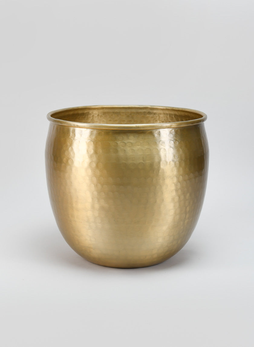 10.75in Wide Devdas Brass Look Aluminum Indoor Garden Pot, Large Decor Jamaligarden