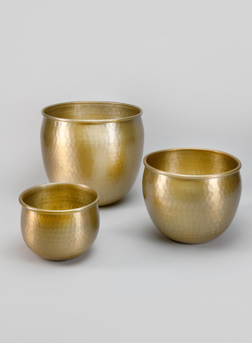 9in Wide Devdas Brass Look Aluminum Indoor Garden Pot, Medium Decor Jamaligarden