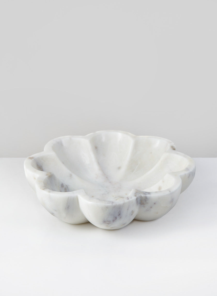 8in Wide Ashgabat White Marble Petal Tray Decor Jamaligarden