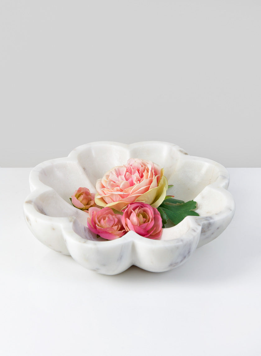8in Wide Ashgabat White Marble Petal Tray Decor Jamaligarden