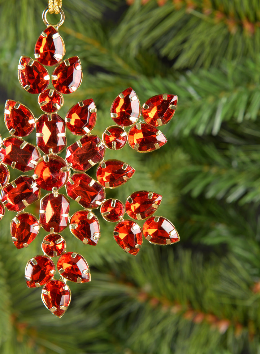 4in Wide Acrylic Red Stone Hanging Snowflake Decor Jamaligarden