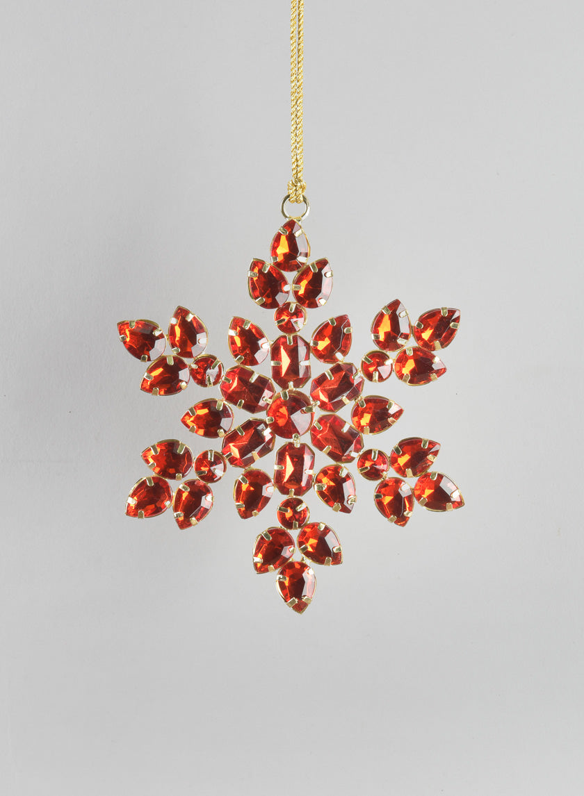4in Wide Acrylic Red Stone Hanging Snowflake Decor Jamaligarden