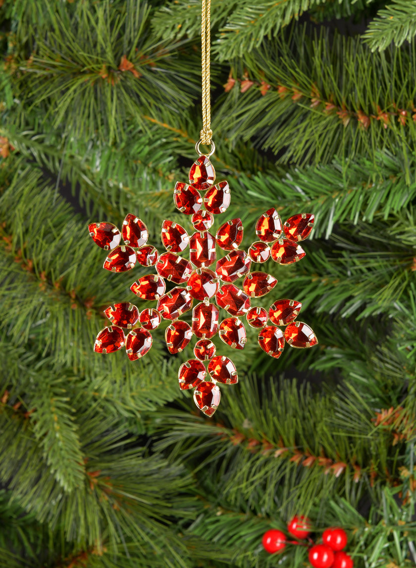 4in Wide Acrylic Red Stone Hanging Snowflake Decor Jamaligarden