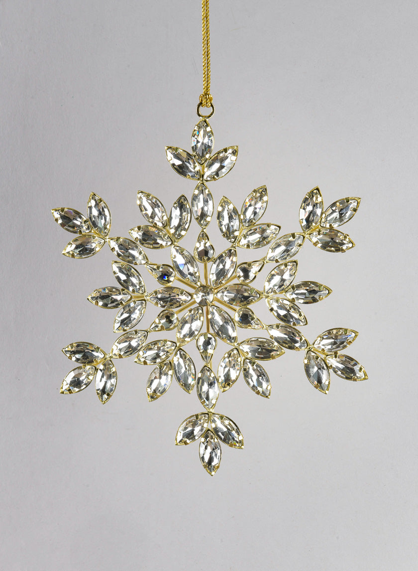 6in Wide Silver Glass Stone Snowflake with Gold Frame Decor Jamaligarden