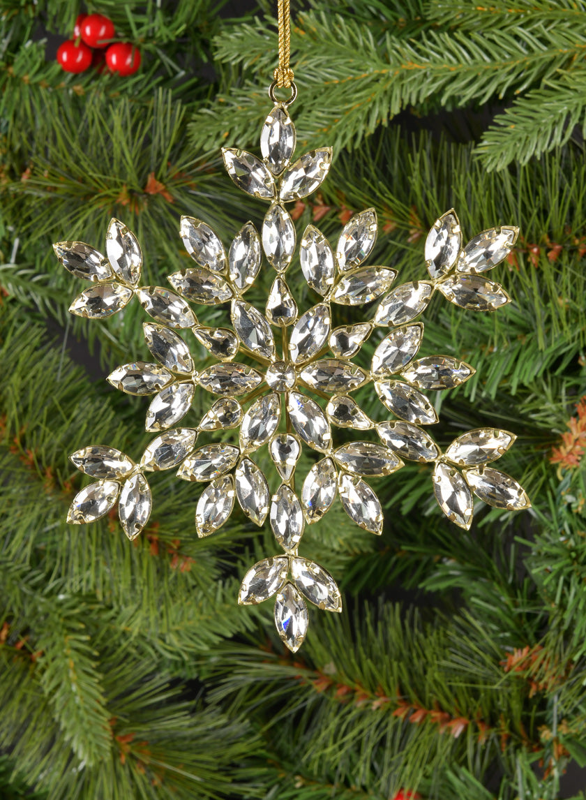 6in Wide Silver Glass Stone Snowflake with Gold Frame Decor Jamaligarden