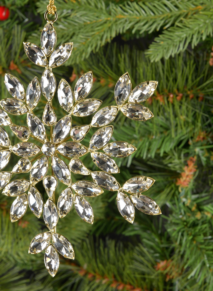 6in Wide Silver Glass Stone Snowflake with Gold Frame Decor Jamaligarden