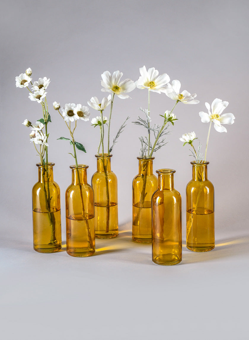 6.5in Tall Amber Glass Bottle Bud Vases, Set of 6 Decor Jamaligarden