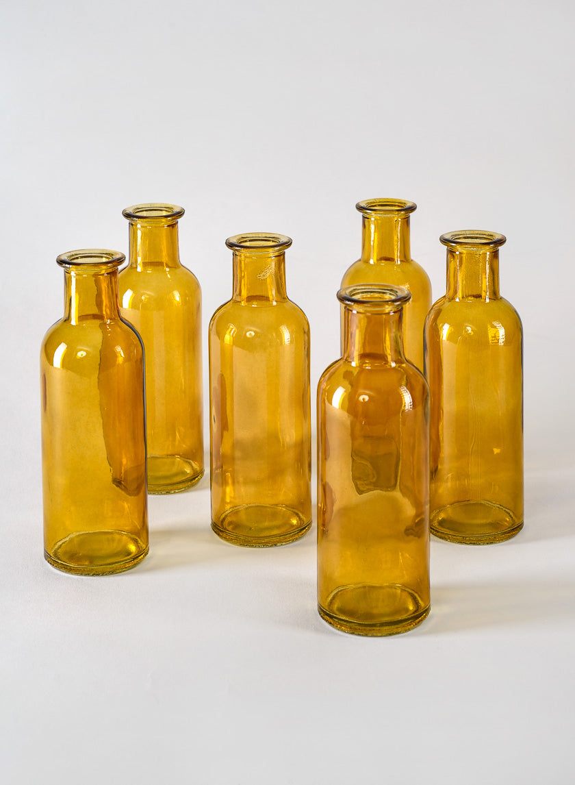 6.5in Tall Amber Glass Bottle Bud Vases, Set of 6 Decor Jamaligarden