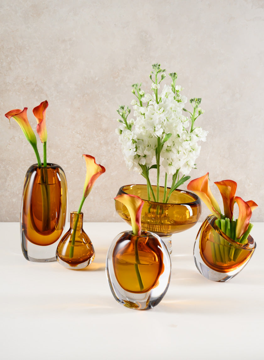 4.5in Tall Muran Amber Glow Hand Bown Deco Glass Vase, Mini Decor Jamaligarden