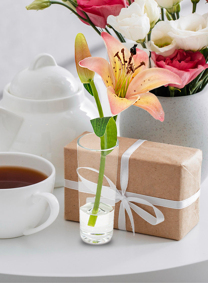 Pink Lily &amp; Bud in Clear Shot Glass, Set of 2 Decor Jamaligarden