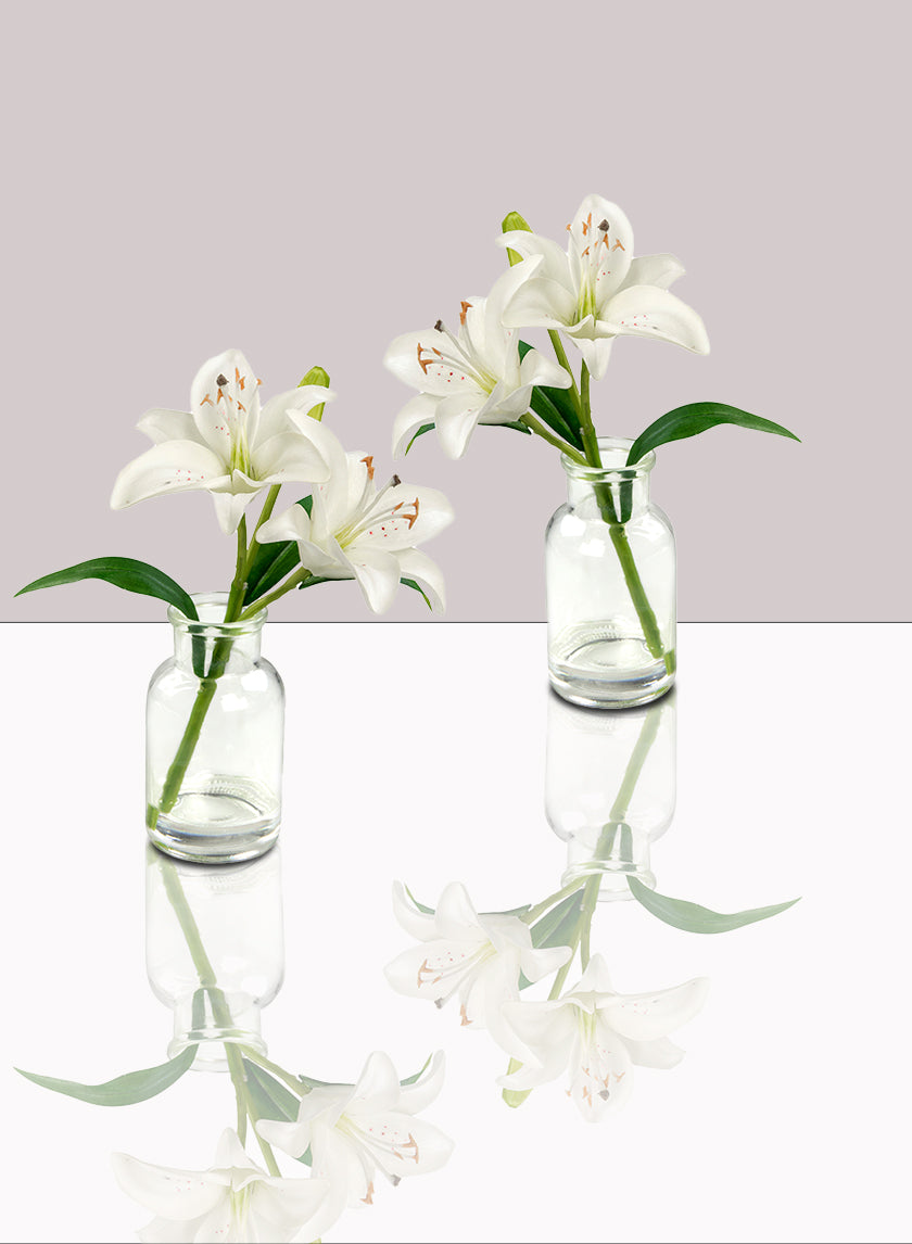 White Lilies in Milk Bottle Vase, Set of 2 Decor Jamaligarden