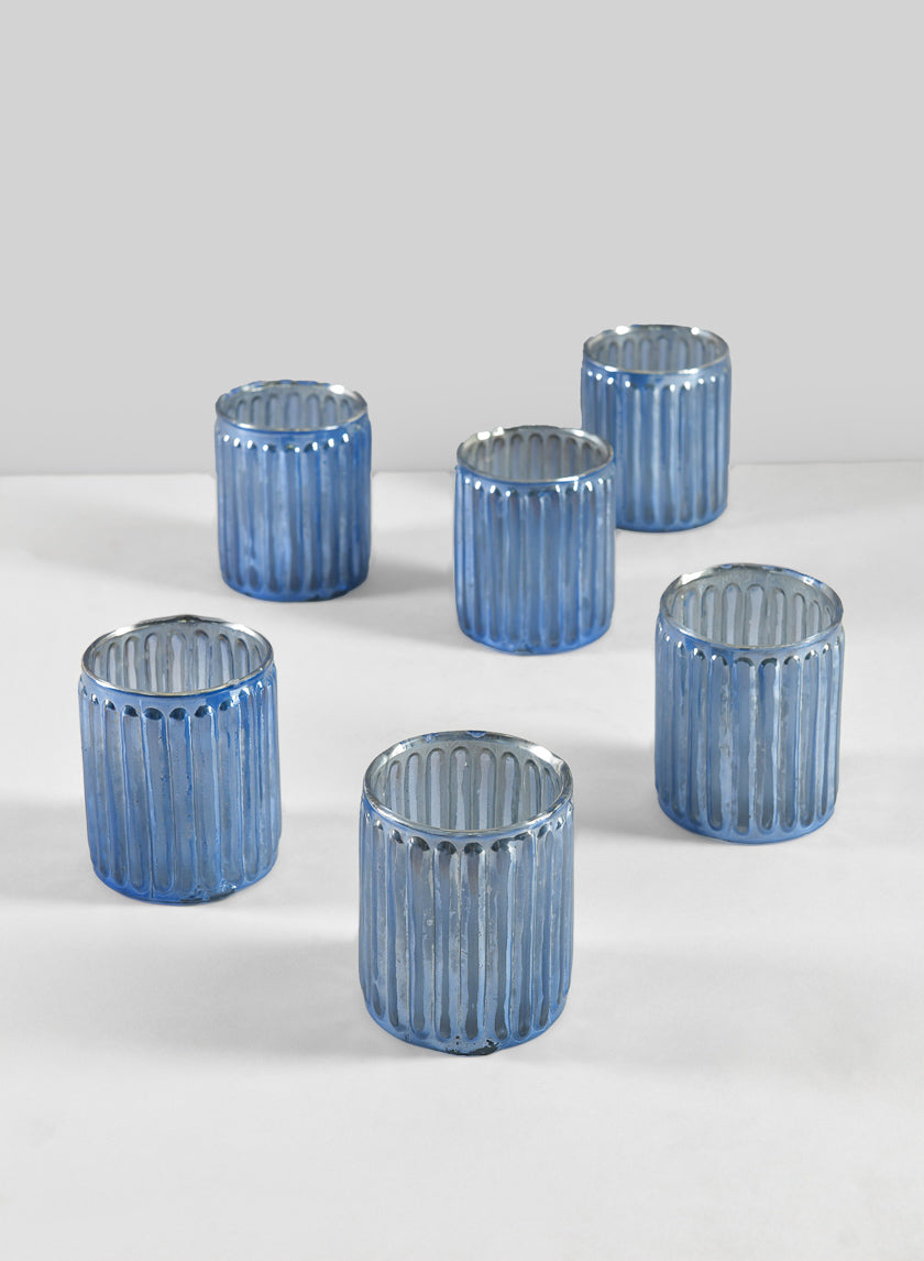 3in Tall La Fete en Antique Blue Glass Votive Holder Decor Jamaligarden
