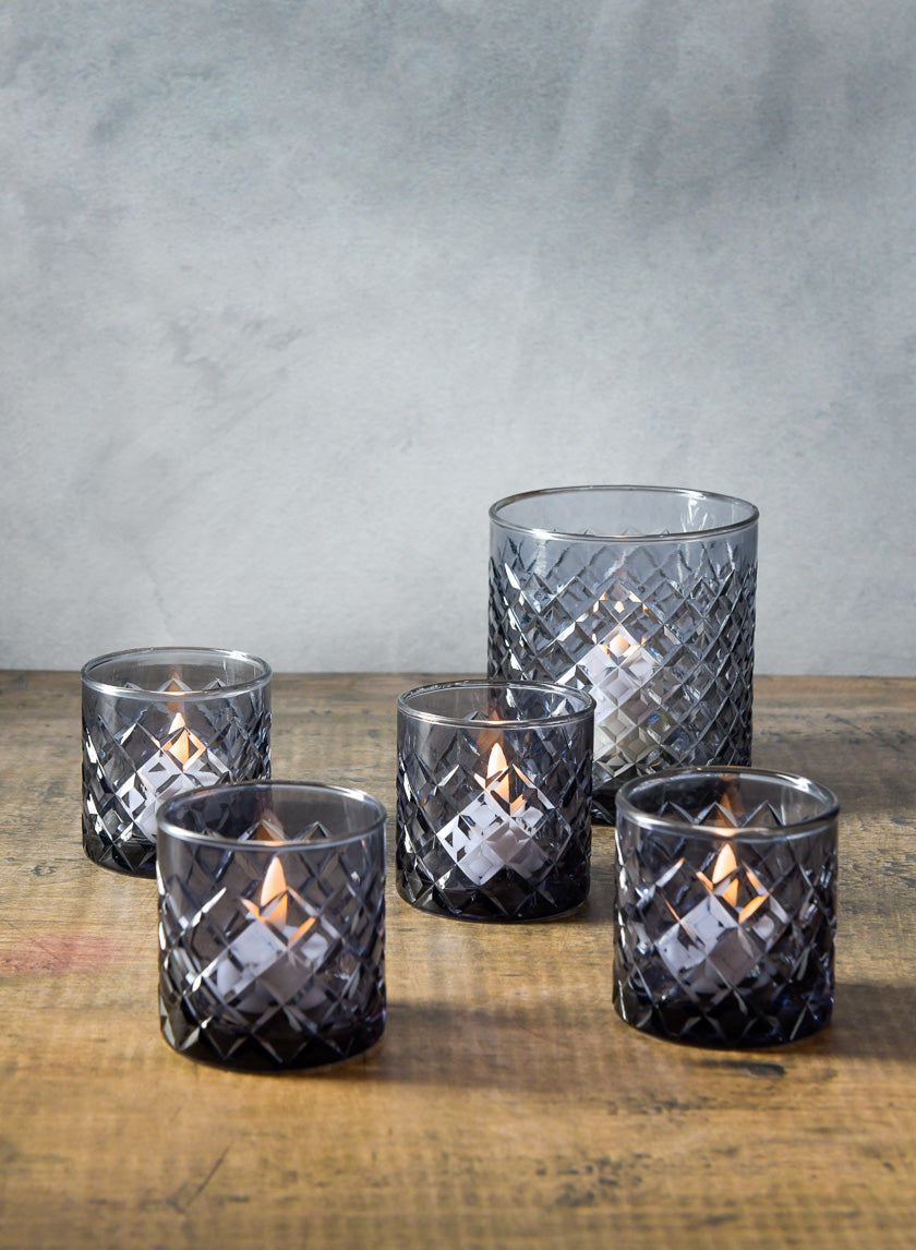 3in Tall Ashford Smoke Gray Glass Votive Holder Decor Jamaligarden