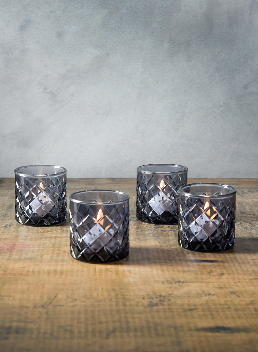 3in Tall Ashford Smoke Gray Glass Votive Holder Decor Jamaligarden