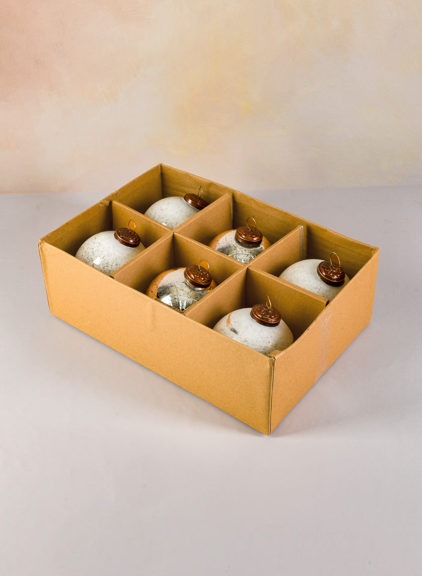 4in Round White &amp; Silver Vintage Glass Ornaments Decor Jamaligarden