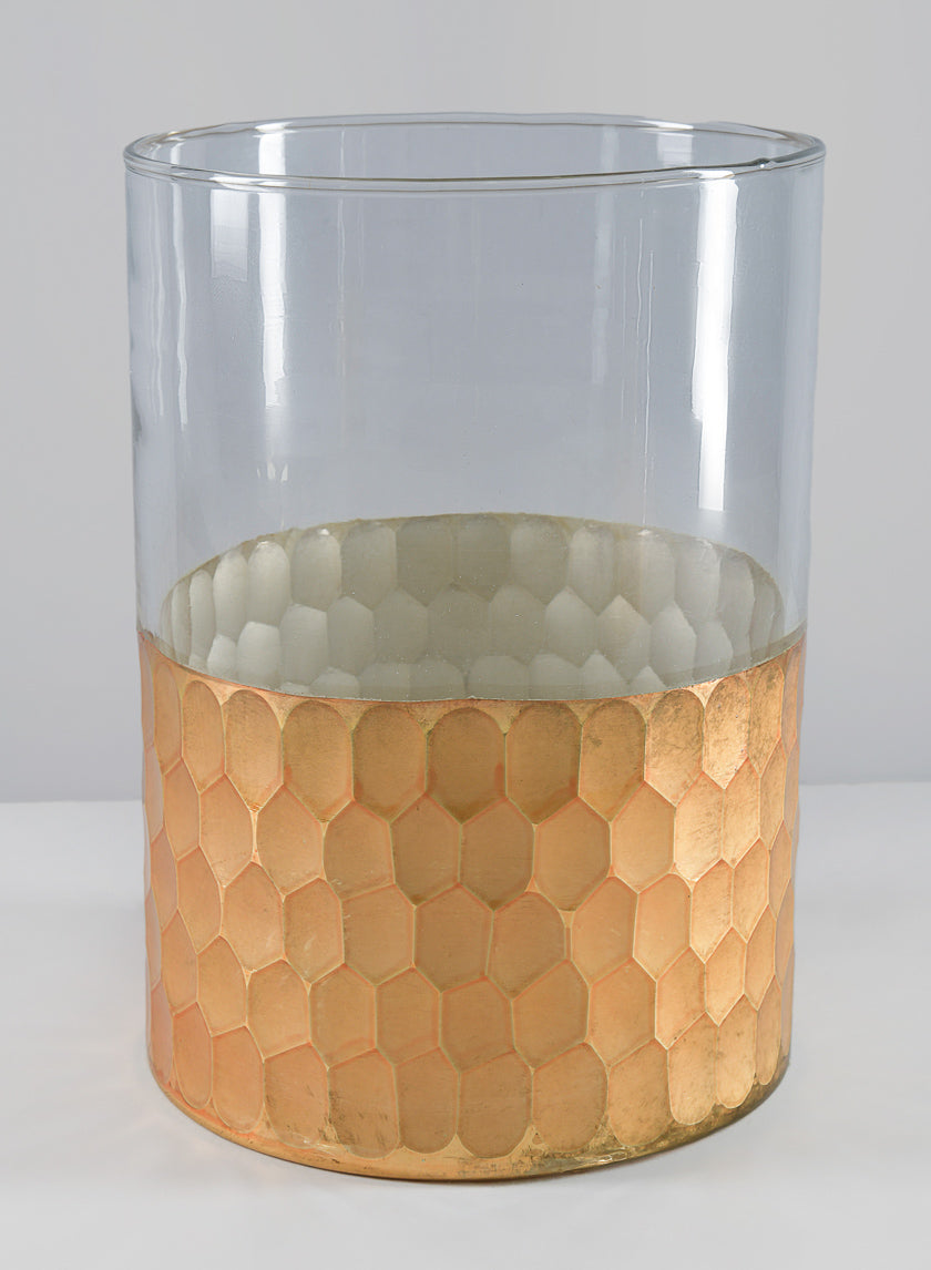 6 x 9in Antique Gold Behram Dual Tone Clear Hammered Vase Decor Jamaligarden