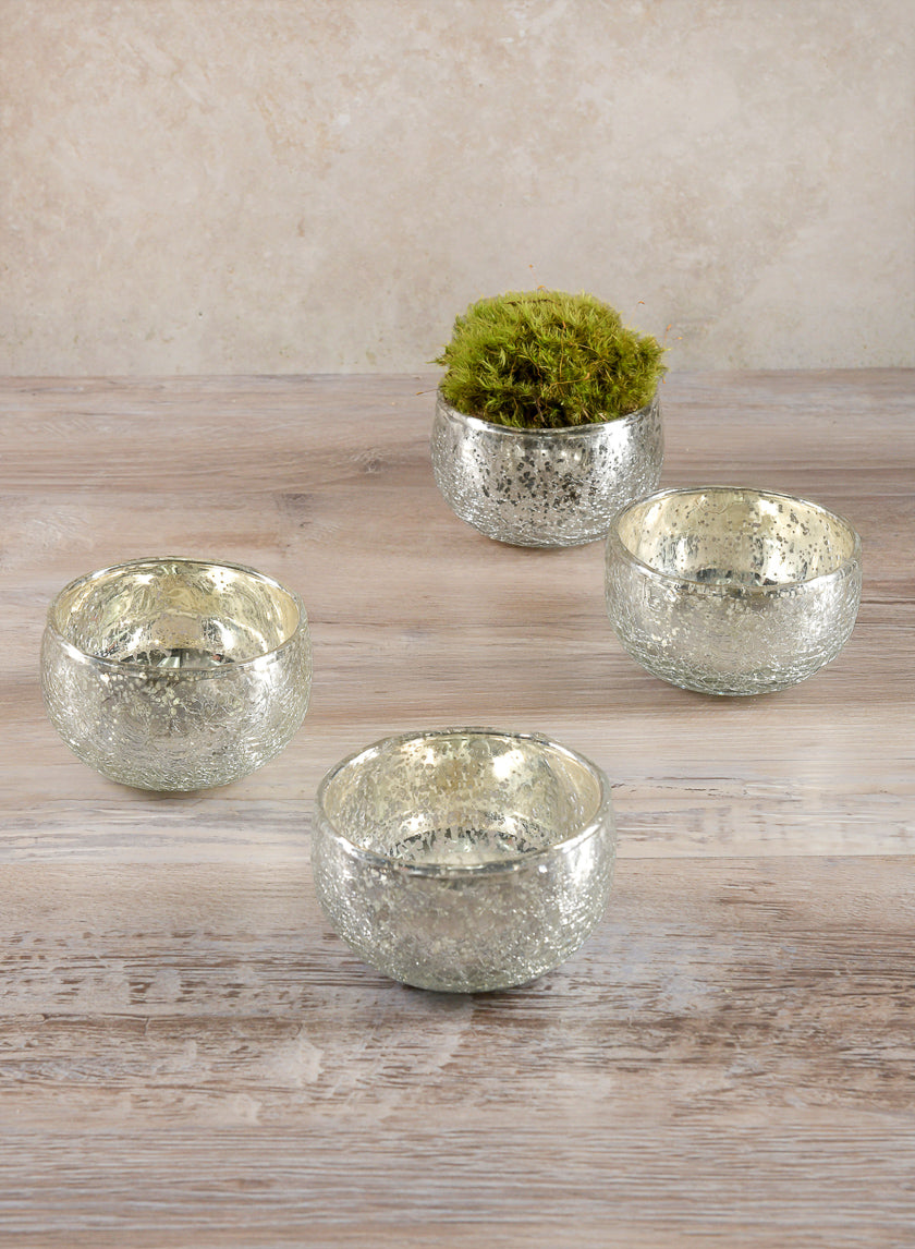 3.5in Wide Matka Antique Silver Glass Bowl, Mini Decor Jamaligarden