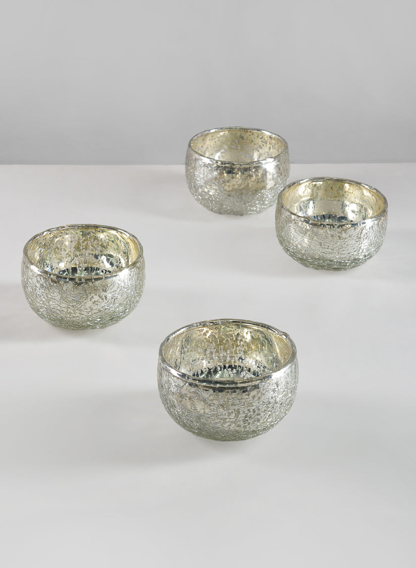 3.5in Wide Matka Antique Silver Glass Bowl, Mini Decor Jamaligarden
