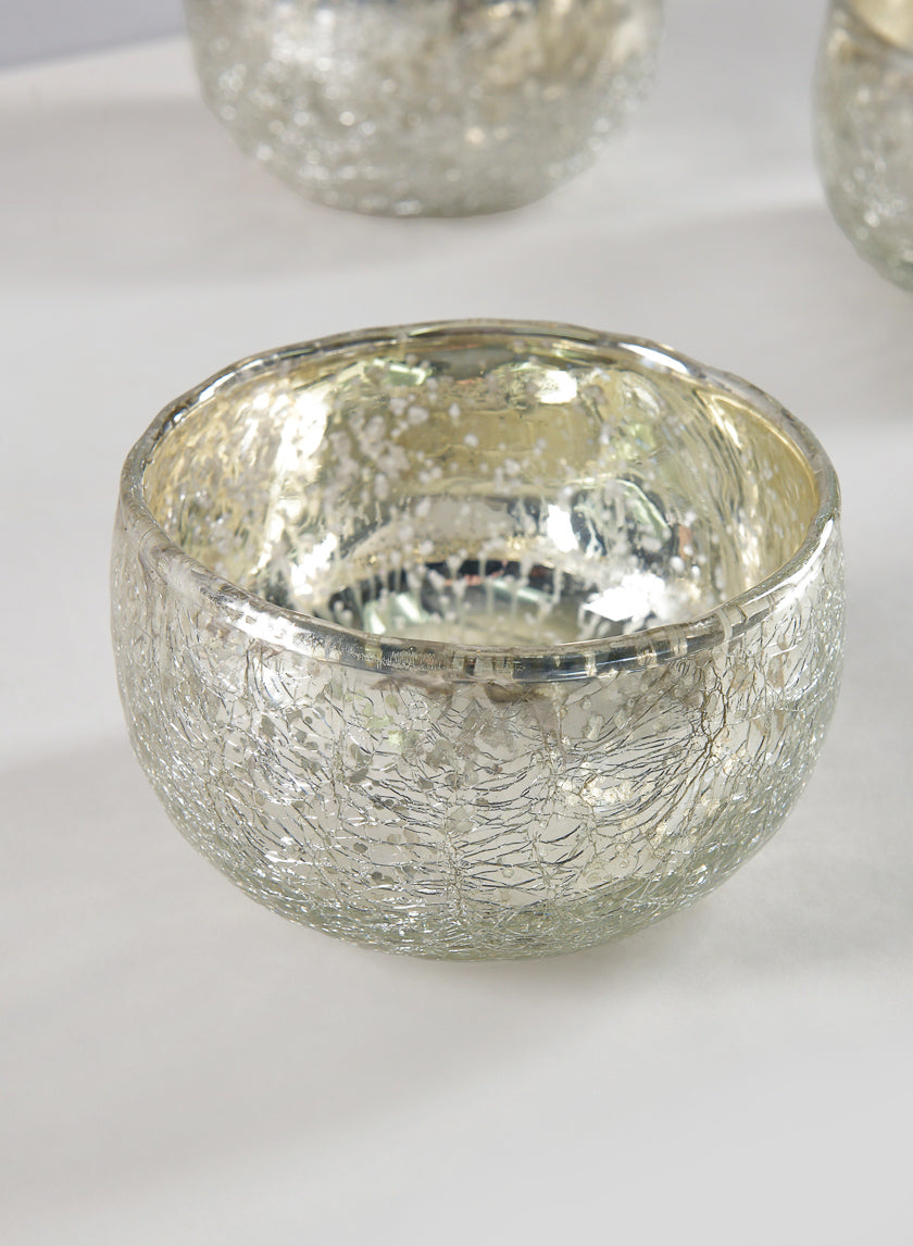 3.5in Wide Matka Antique Silver Glass Bowl, Mini Decor Jamaligarden