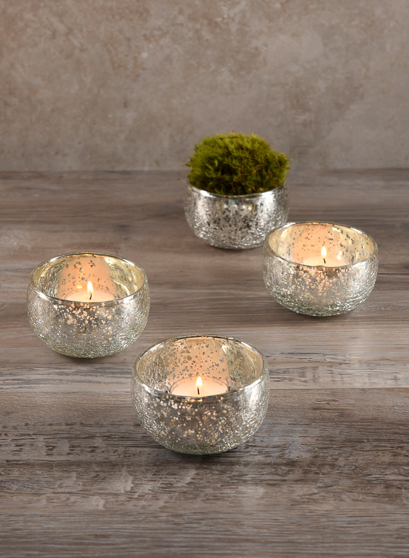 3.5in Wide Matka Antique Silver Glass Bowl, Mini Decor Jamaligarden
