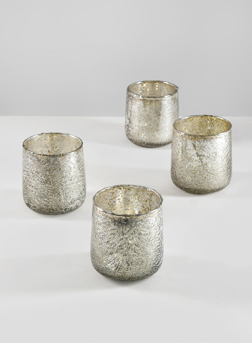3.5in Tall Antique Platinum Glass Candle Holders Decor Jamaligarden