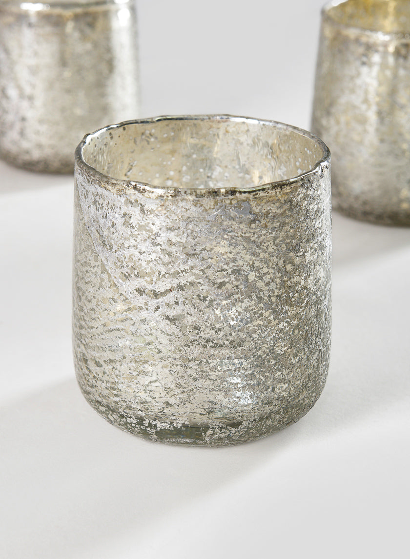 3.5in Tall Antique Platinum Glass Candle Holders Decor Jamaligarden
