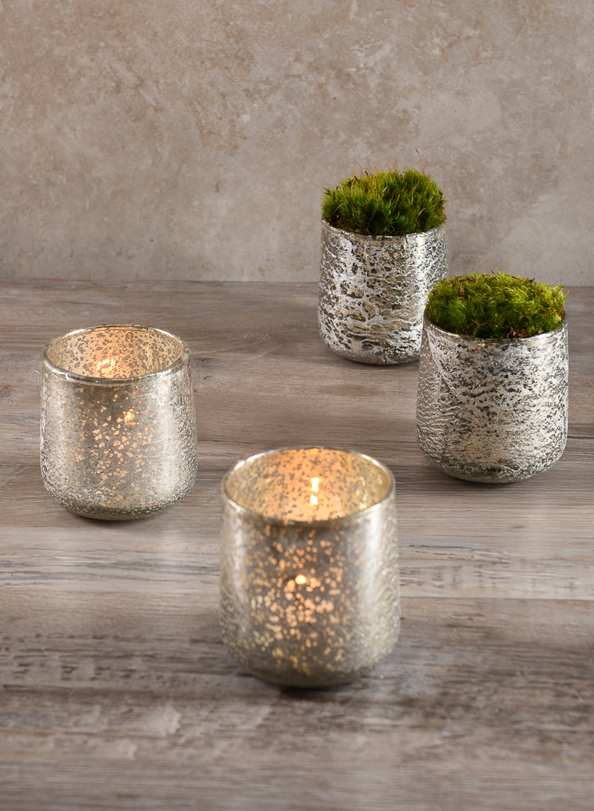 3.5in Tall Antique Platinum Glass Candle Holders Decor Jamaligarden
