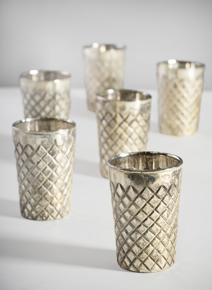 3.5in Tall Maharaj Tall Antique Silver Votive Holder, Set of 6 Decor Jamaligarden