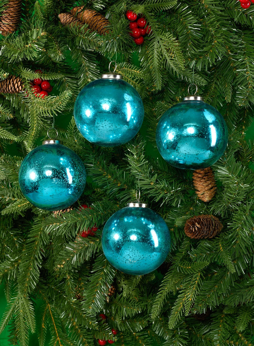 4in Round Antique Aqua Glass Ball Ornaments Decor Jamaligarden