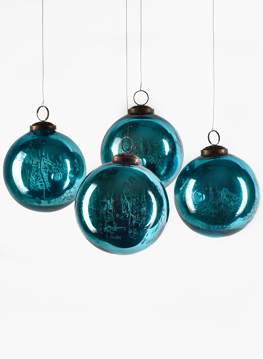 4in Round Antique Aqua Glass Ball Ornaments Decor Jamaligarden