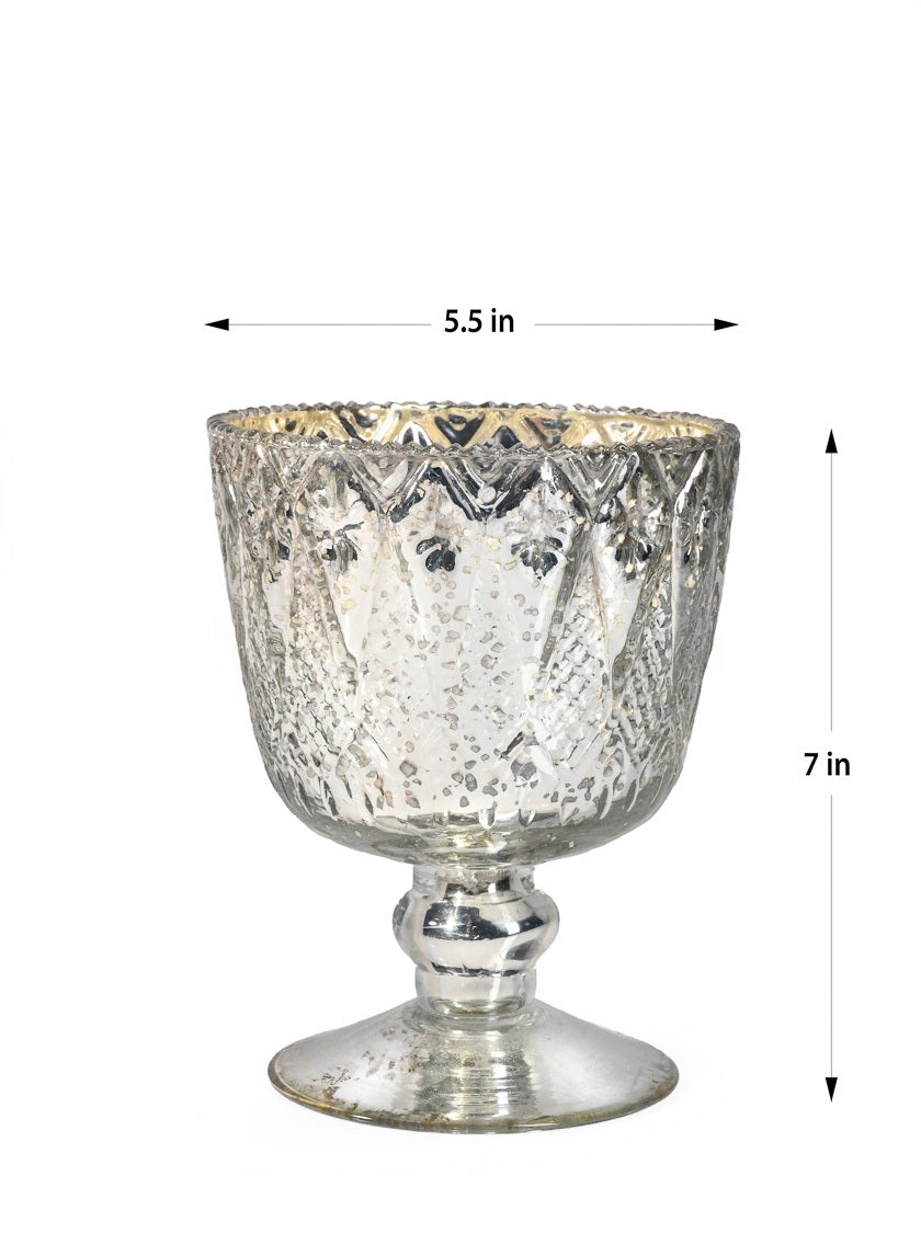 Patterned Silver Mercury Glass Coupes Decor Jamaligarden Silver 7in Tall EACH